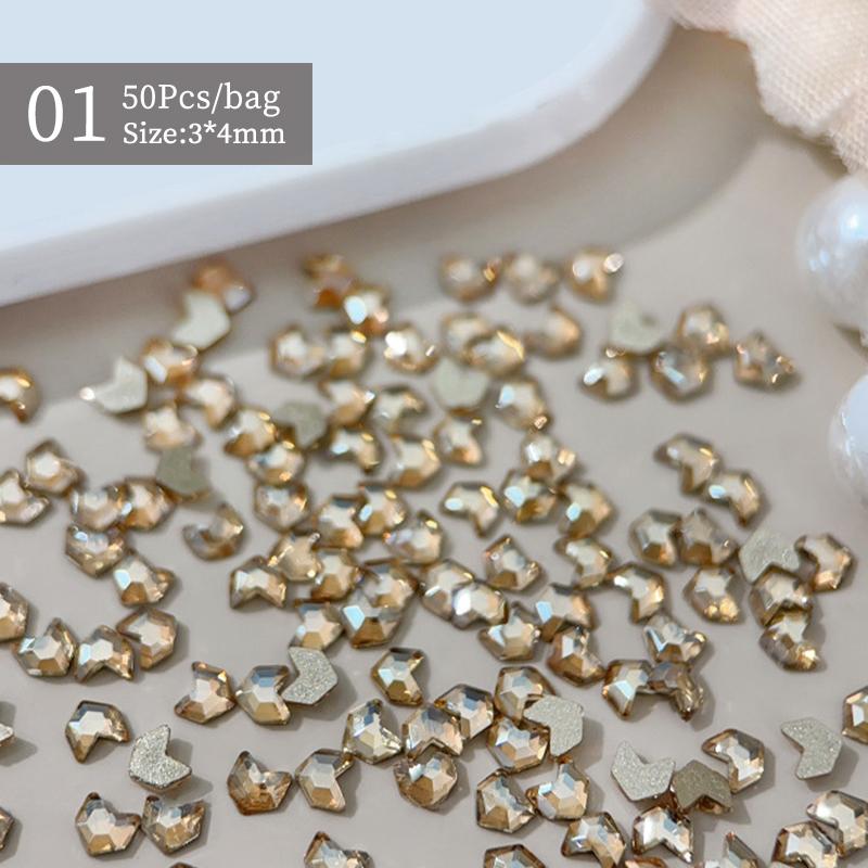 50 ks mini kosočtvercové kamínky na nehty s plochým dnem, AB barva, zdobení nehtů, křišťálové drahokamy, oslnivá manikúra, 3D dekorace na nehty