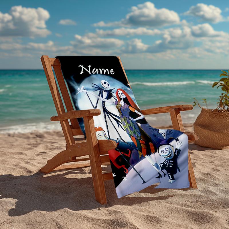 Custom Name Ultra-Soft Beach Towel with The Nightmare Before Christmas Theme,Ideal for Pool - Camping, Diving - Perfect Travel Essential, Vibrant Beac