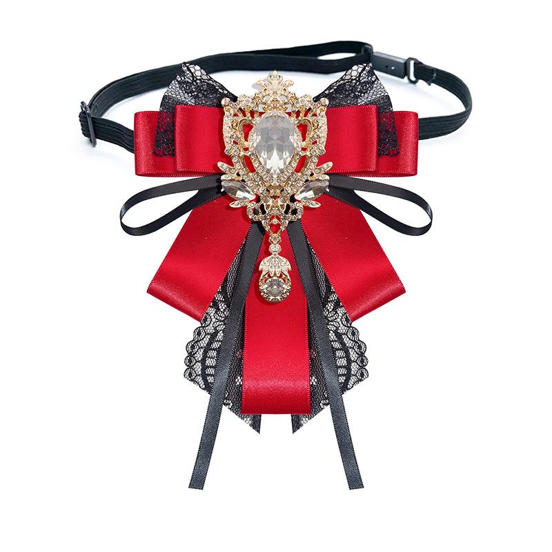 New Vintage Rhinestone Bow Tie Lace Ribbon Brooch Pins for Women and Men Elegant Accessory Wedding Party Jewelry Gifts