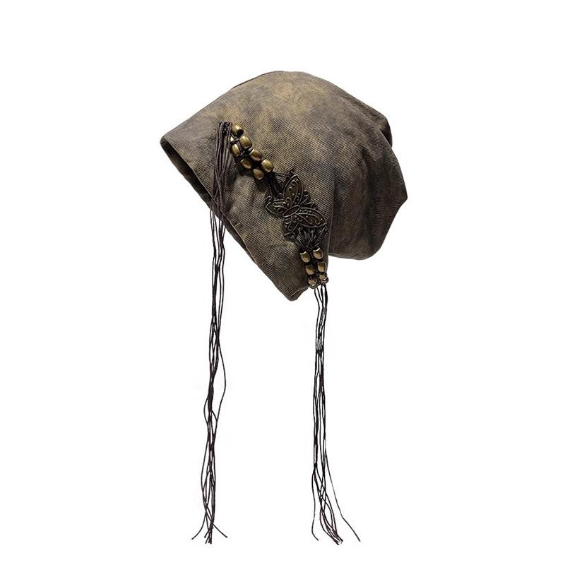 Heavy Industry Butterfly Cold Hat Niche Tie-dye Knitted Stacking Hat Female Han Da Head Circumference Hat Show Face Small Beaded Pullover Hat