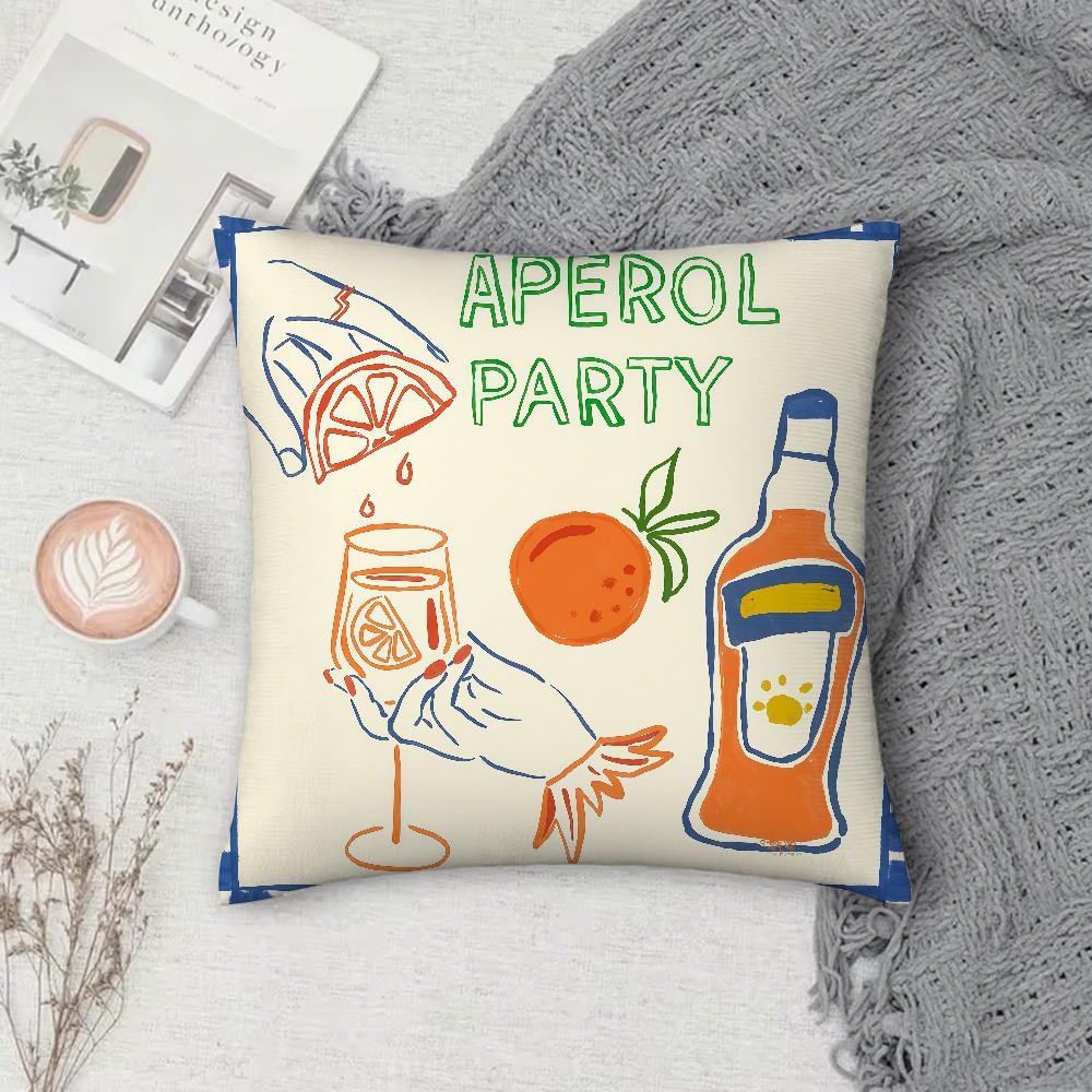 AAperol SSpritz Pillow Case Square DoubleSided Printing Sofa Cushion Cover Pillowcase Bedroom Bedside