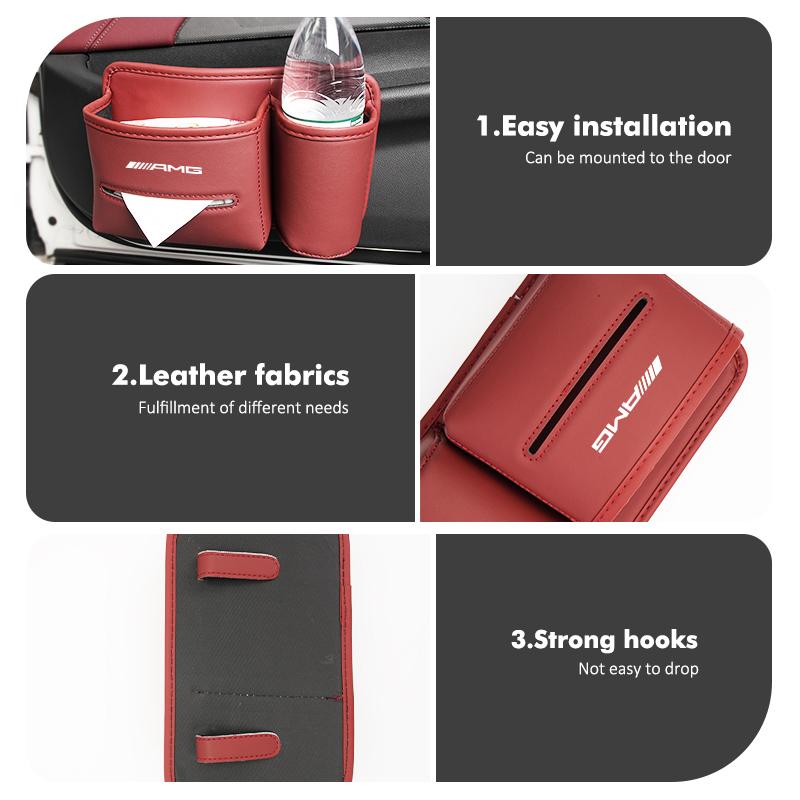 BTY4  Leather Car Seat Storage Bag Cup Holder Tissue Box Organizer For Mercedes Benz AMG A B C E S G Class W201 W210 W108 W205 W203