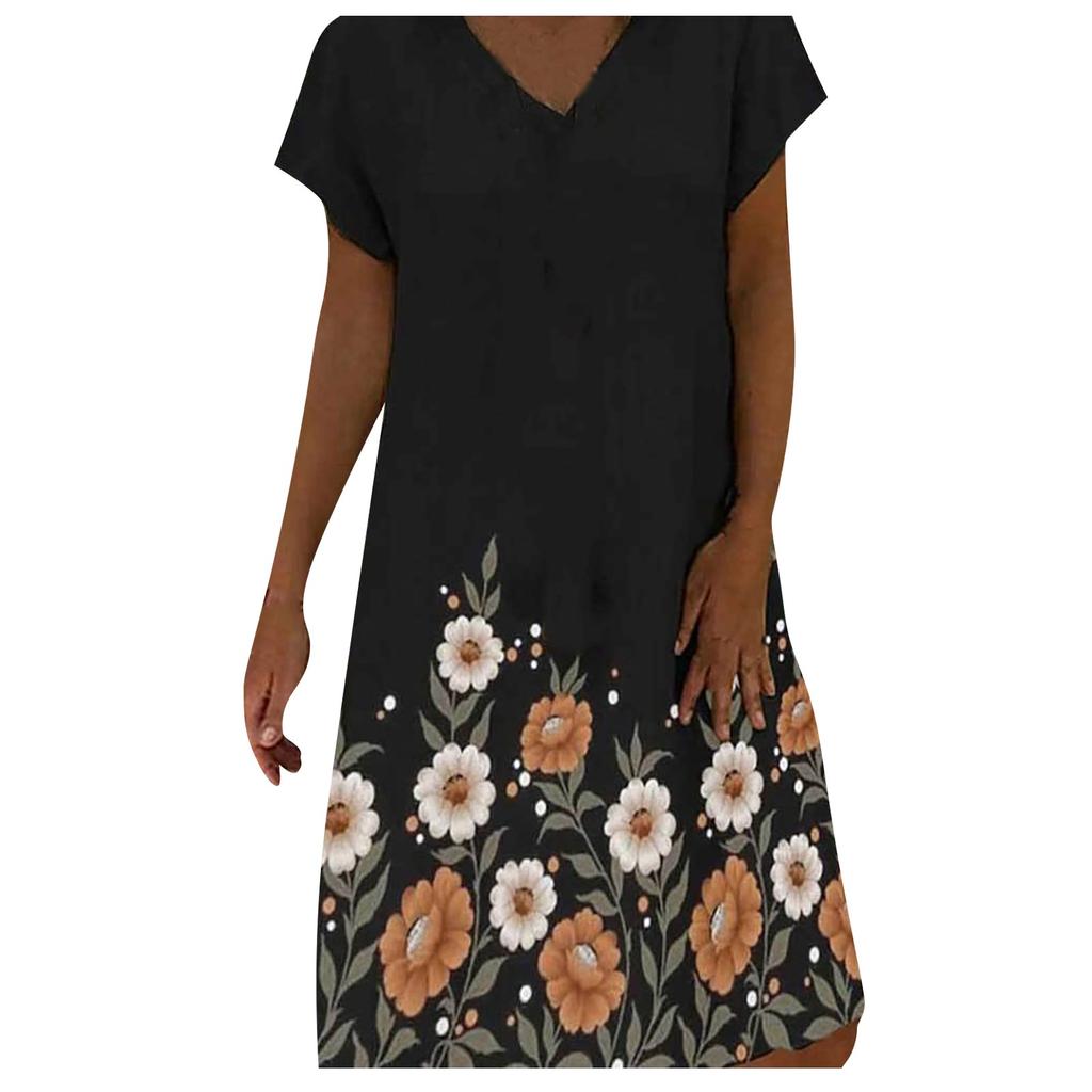 Loose Fit Mid-Length Dress with Off Shoulder Design and Printed Pattern Casual Summer Beachwear for Women