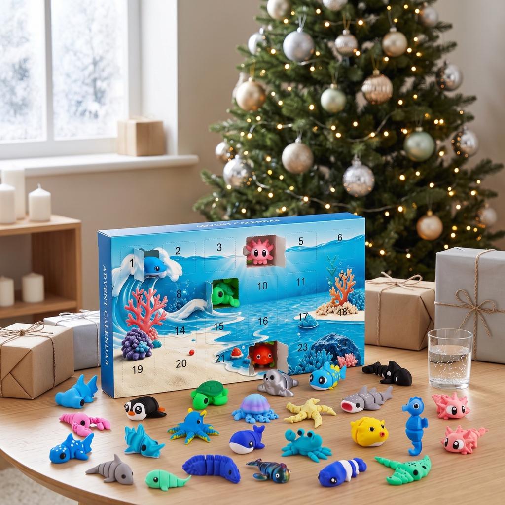3D Printed Animal Christmas Advent Calendar with Surprise Figurines