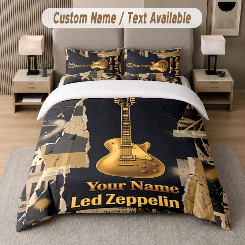 Custom Bedding Set Led Zeppelin Pattern, Print Name Text 1 Duvet Cover plus 2 Pillowcases Home Textile