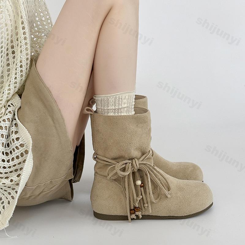 Fashion Woman Short Boots Fashion 2025 Autumn New Korean Style Soft Bottom Anti-slippery Versatile Trend Low-heel Flat Boot Botas Mujer