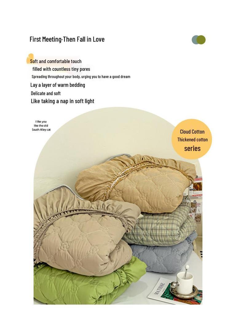 Cloud Cotton Skin-Friendly Thickened Fitted Sheet: Solid Color, Pure Cotton, Non-Slip, Machine Washable.
