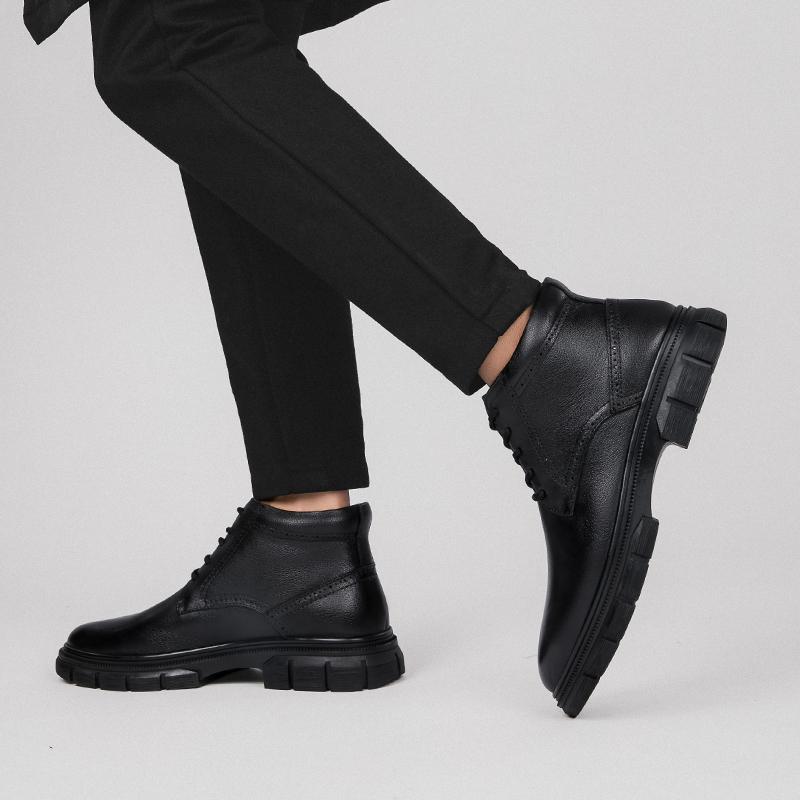 2024 Hot Sale Genuine Leather Men Ankle Boots Male Shoes Warm Plush Fur Winter Boots  New Stylish High Top for Men Outdoor Shoes