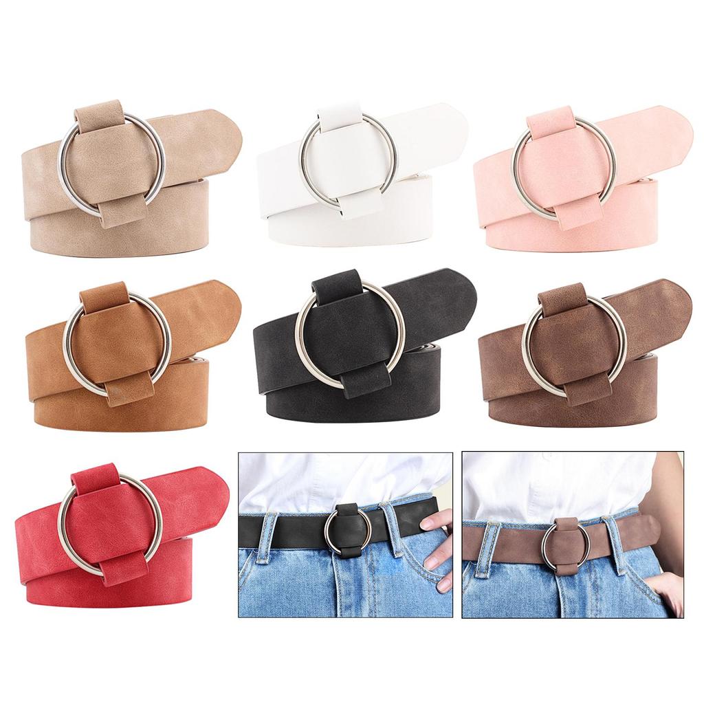 PU Leather Belts for Women PU Leather Waistband Circle Buckle No Prong