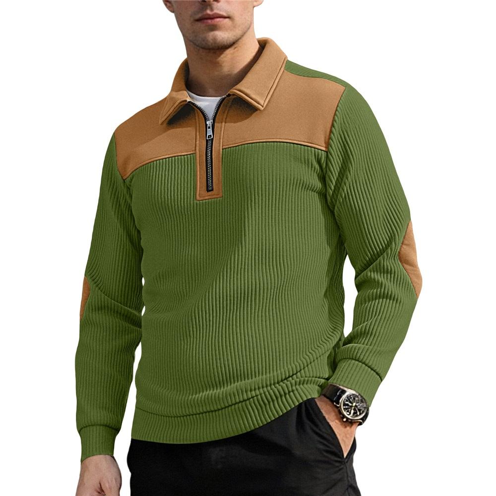 Fashionable Men s Sweater Lapel Patchwork Embroidery Casual Commuting Sports Zipper Sweatshirt L