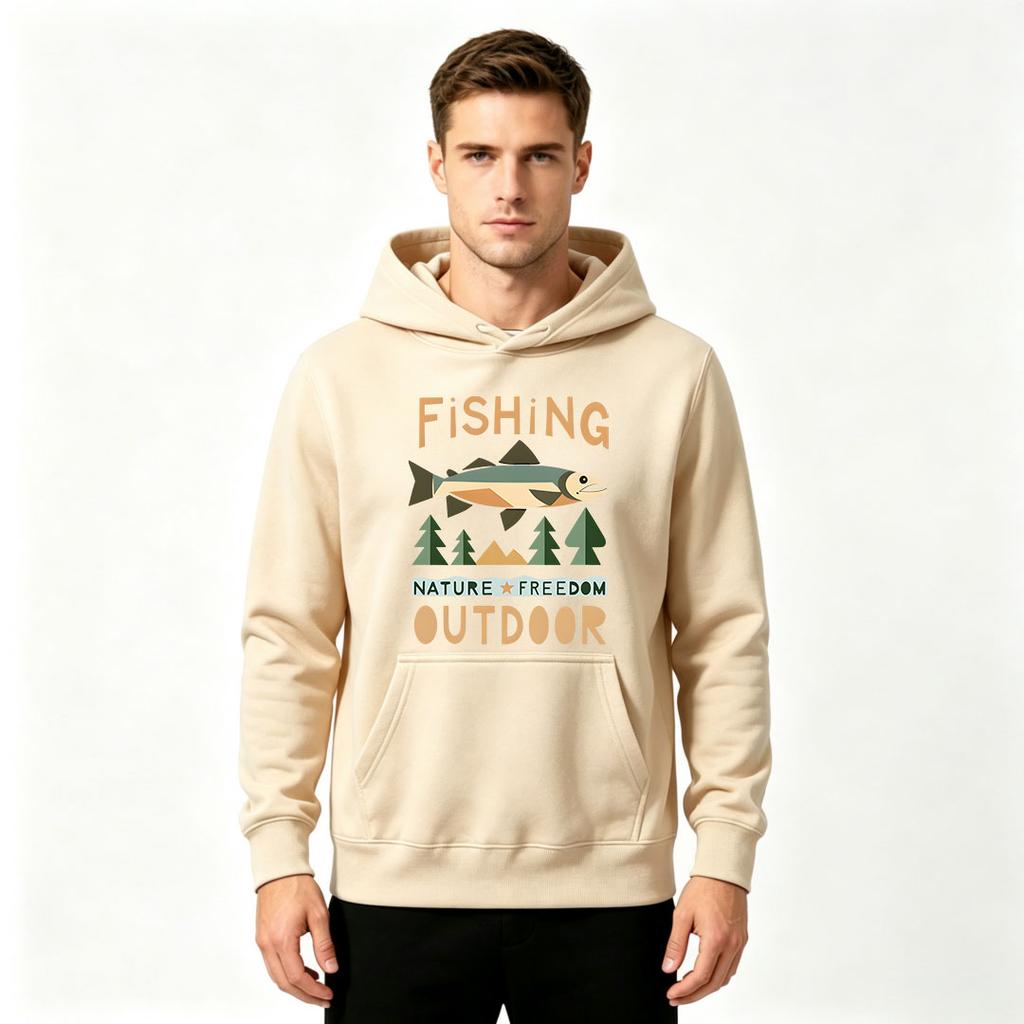 Men's Fishing Nature Outdoor Print Pullover Hoodie Casual Long Sleeve Sweatshirt for Men