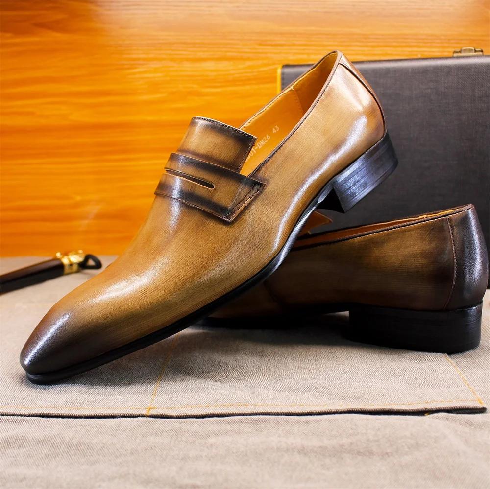 Fashion Men's Luxury Cowhide Loafers Wear-resistant Comfortable Leather Shoes Daily Dress Fashion Office Formal Footwear