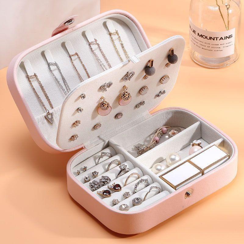 Portable Jewelry Storage Box Travel Organizer Jewelry Case Leather Storage Earrings Necklace Ring Jewelry Organizer Display