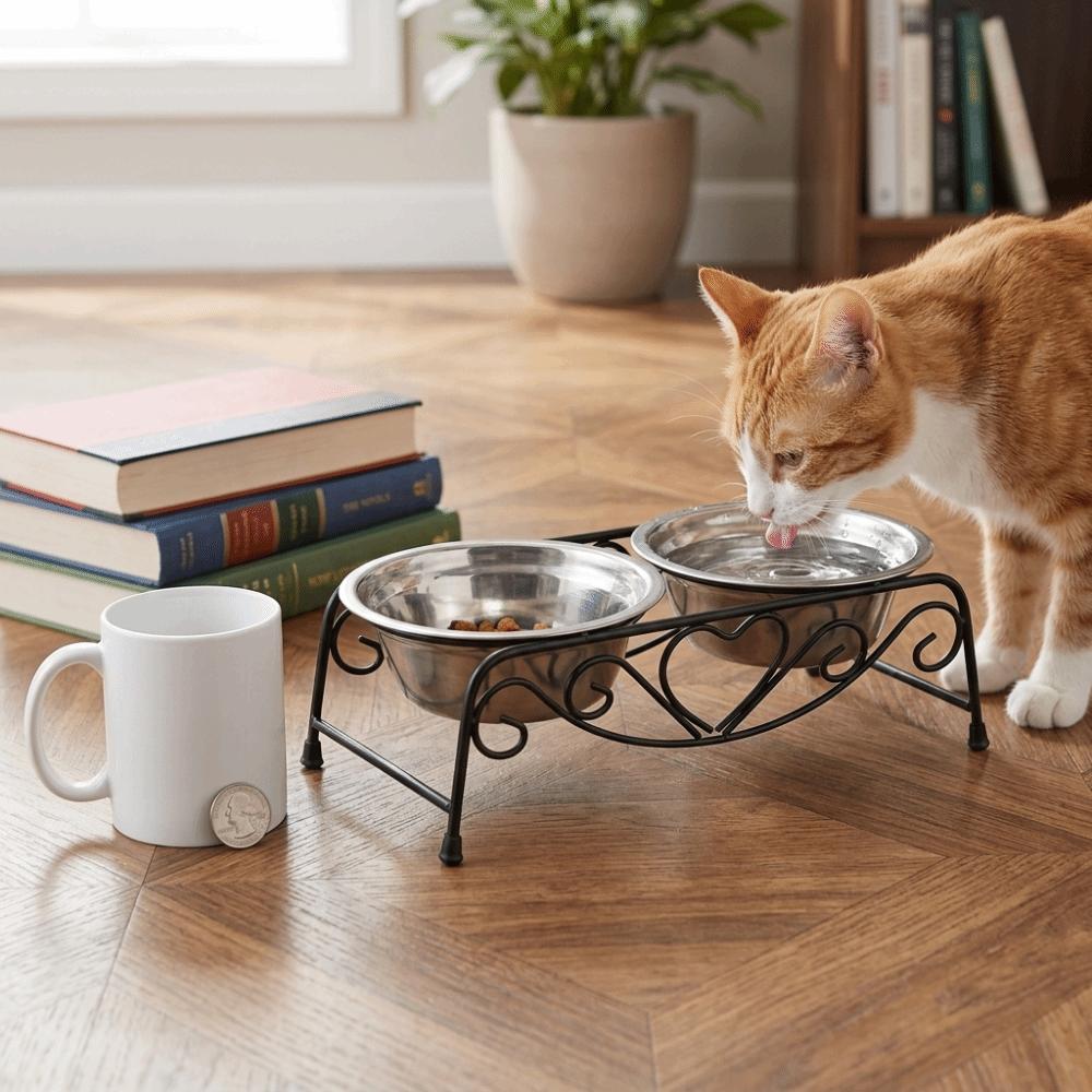 Double Bowl Dog Cat Bowl Stainless Steel Dog Cat Food Water Bowls Dog Cat Feeder  Daily Pet Feeding