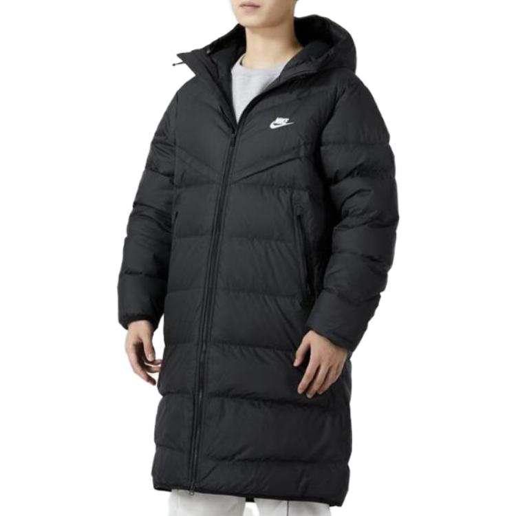 Nike Jachetă solidă, caldă, casual, cu glugă, cu puf, îmbrăcăminte exterioară pentru bărbați, negru FB8180-010