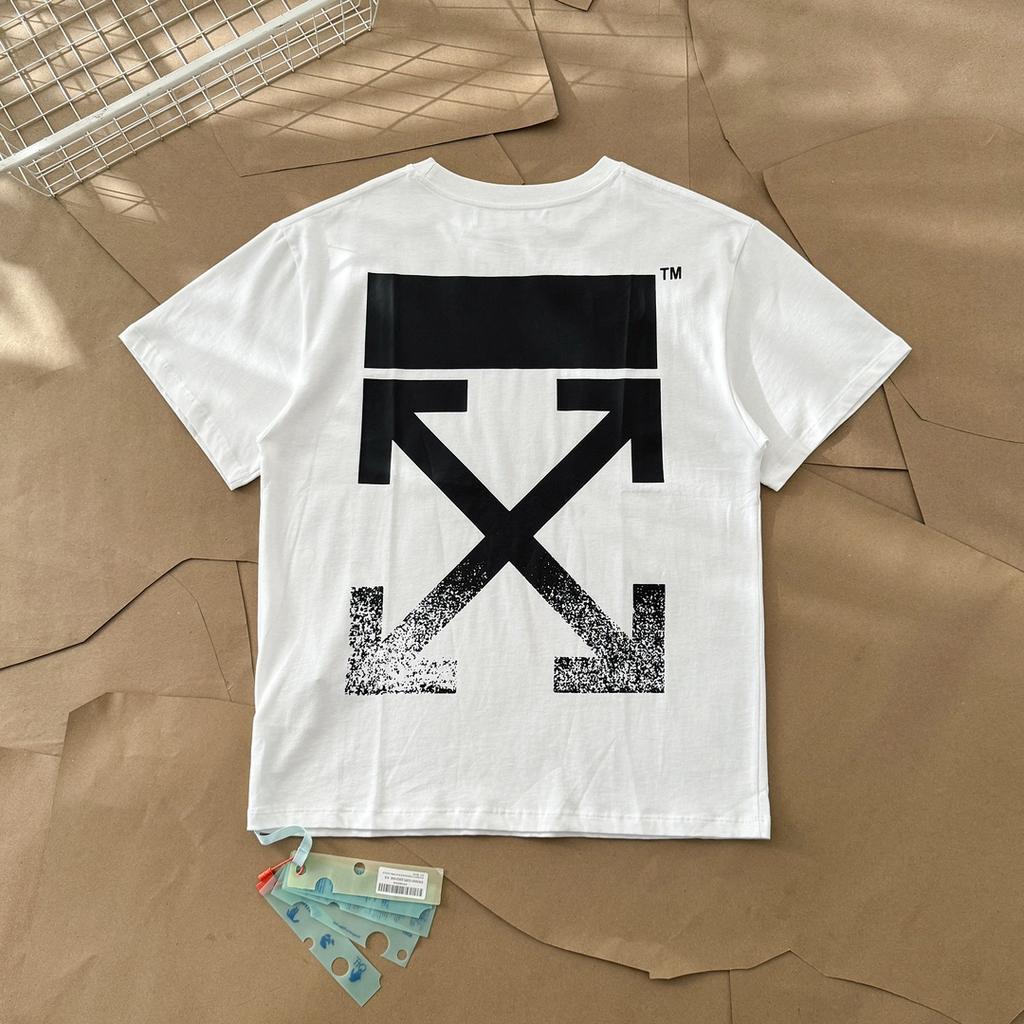 Off-White 2025 Summer New Black and White Splash Arrow Print Classic Short Sleeved T-shirt for Men and Women Couple T-Shirt