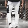 Cargo Pants Large Side Pockets Fine Texture Contrast Color Men Splicing Sports Trousers for Daily Life