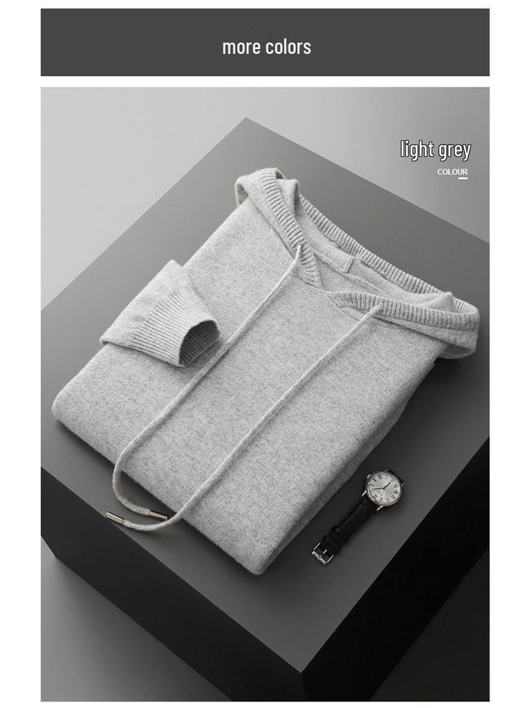 Men's Thick Wool Knit Pullover Hoodie - Autumn/Winter Collection