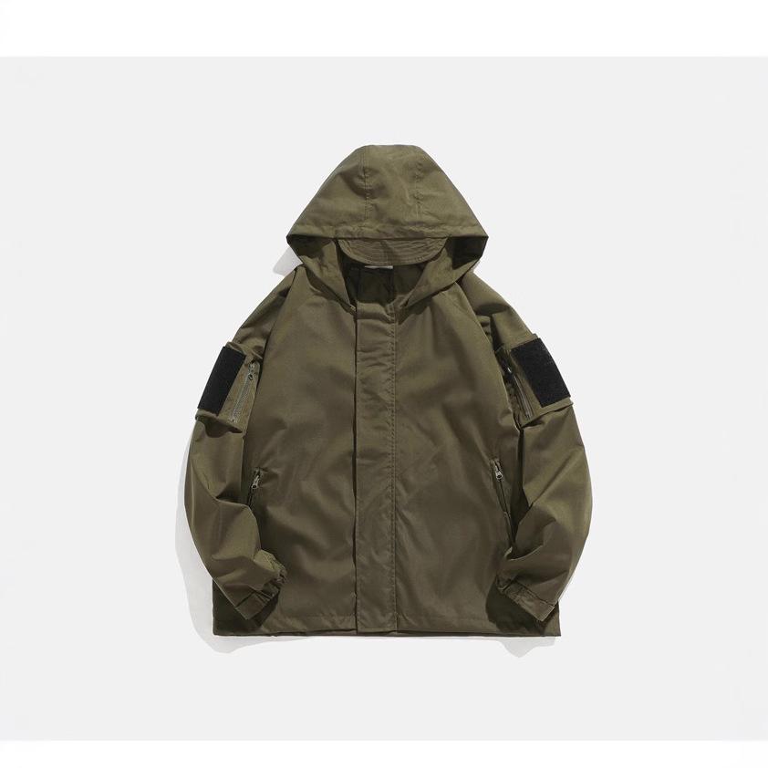 Men's Trendy Velcro Hooded Windbreaker: Casual Loose Fit Jacket for Spring & Autumn