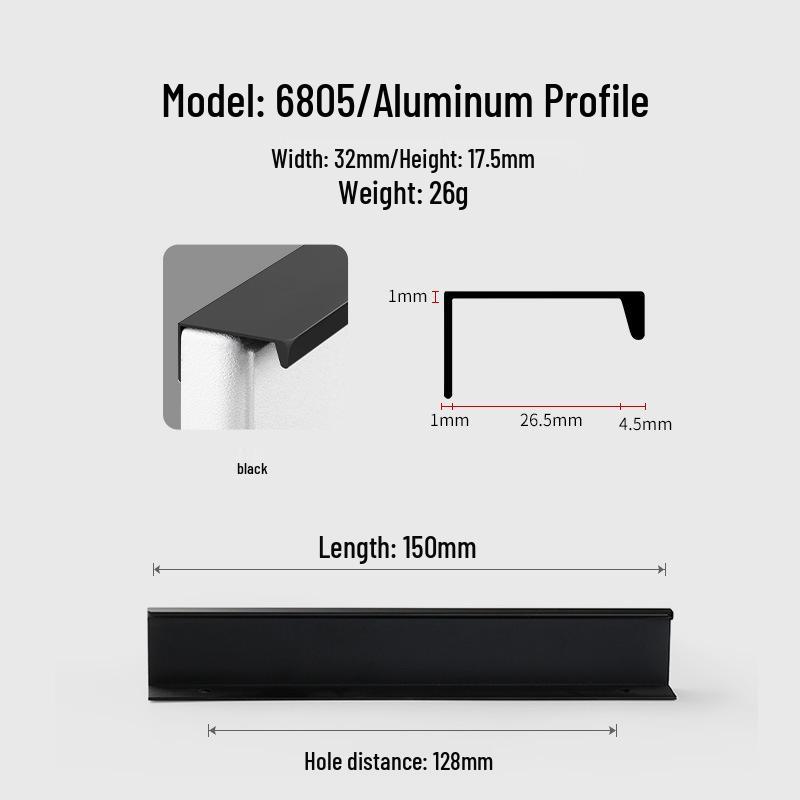 Modern Minimalist Black Invisible Handle for Cabinet Doors and Drawers