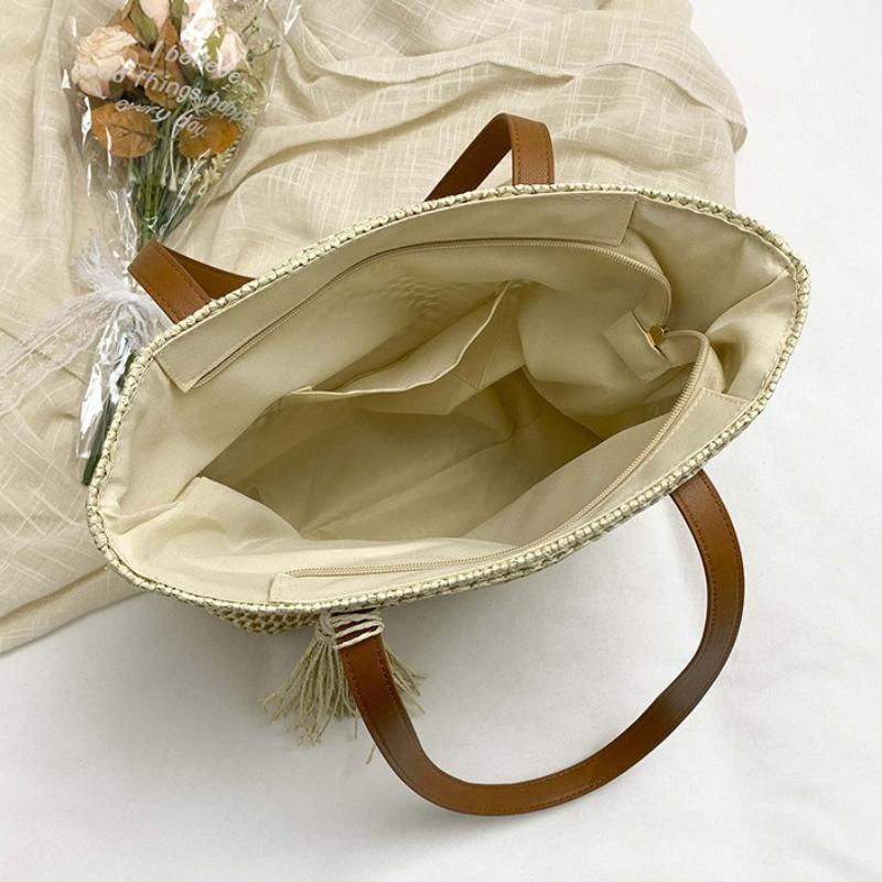 Woven Straw Shoulder Bag Women Large Capacity Casual and Simple Beach Bag Fashiable and Versatile Tote Bag for Summer Vacati