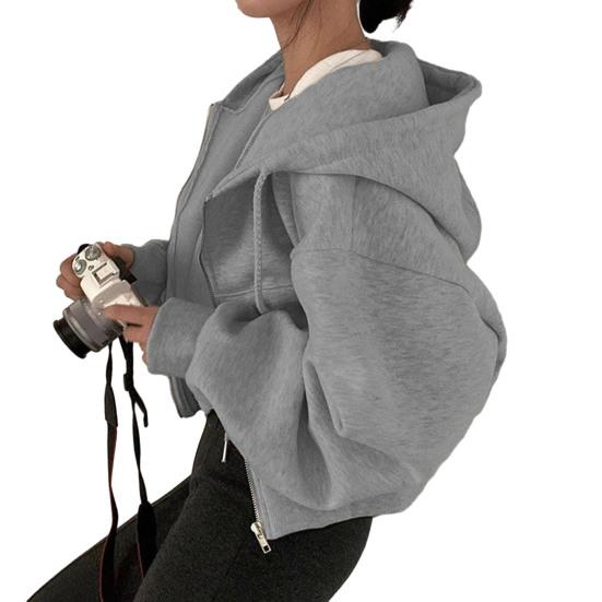 Felpa Corta con Cappuccio e Zip da Donna con Coulisse Maniche Lunghe Felpa Corta Autunnale Casual Giacca con Cappuccio e Tasche