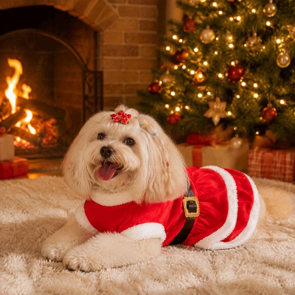 Breathable Santa Claus Cosplay Costume Soft Pet Xmas Skirt Cats Dogs Christmas Dress Winter