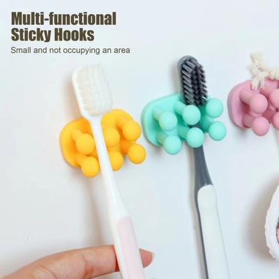 1/3Pcs Silicone Toothbrush Holders Solid Color Simple Installation Multi-Function Waterproof Self-Adhesive Wall