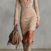 European and American spot 2026 autumn new women's clothing slim-fitting floral long-sleeved lapel dress
