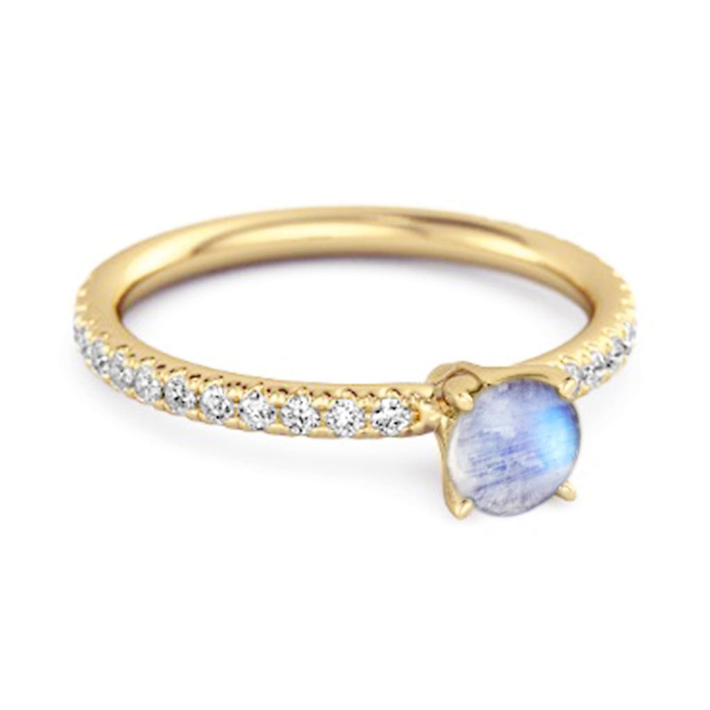 Moonstone Round Soliatire Ring -925 Sterling Silver Gold Vermeil