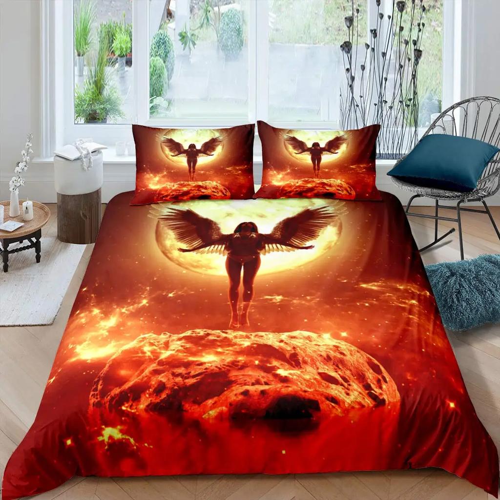 Angel Wings Duvet Cover Set Lucifer Angel Bedding Sets Aesthetic Wing Feather Comforter Cover Set Full Size King Size For Girls