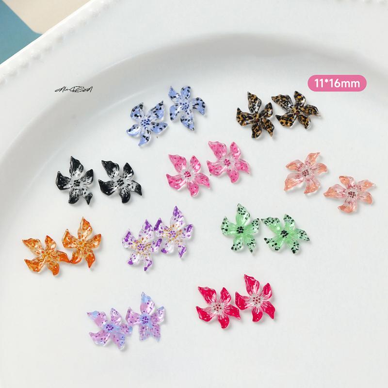 50Pcs Ice Transparent 3D Resin Nail Art Charms Lily Flower Decorations DIY Jewelry Accessories for Manicure
