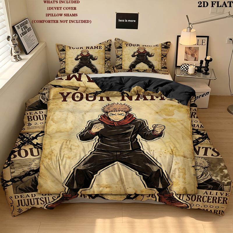 Custom Name,Itadori Yuji Pattern Bedding Home Decoration Birthday Gift ( 1 duvet cover + 2 pillowcase, without core),fan merchandise.