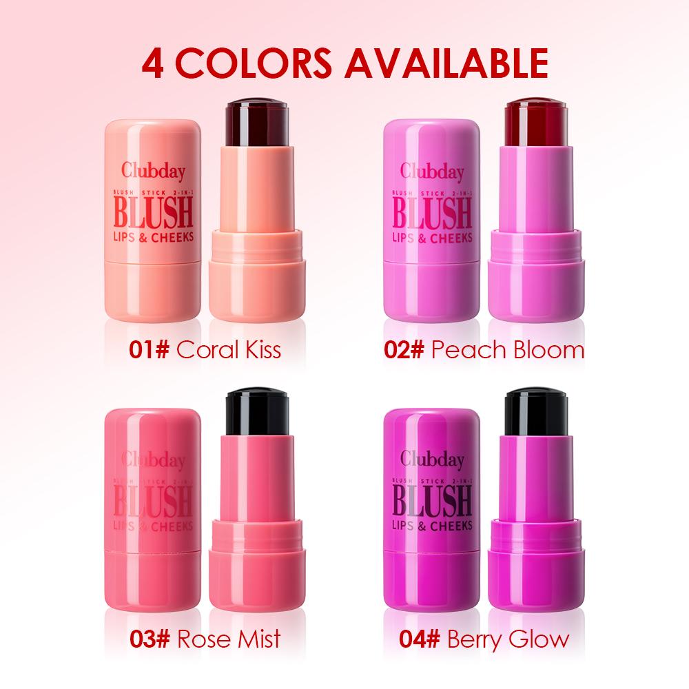 Clubday Bastão de Blush Cremoso 2 em 1 para Lábios e Bochechas - Creme de Blush Hidratante, Bastão de Maquilhagem com Cor e Glow Multiuso, Esfumável e de Longa Duração