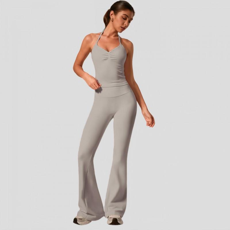 Womens High-Waisted Flared Leggings With Built-in Bra Top Set Yoga Activewear Gym Running Dance