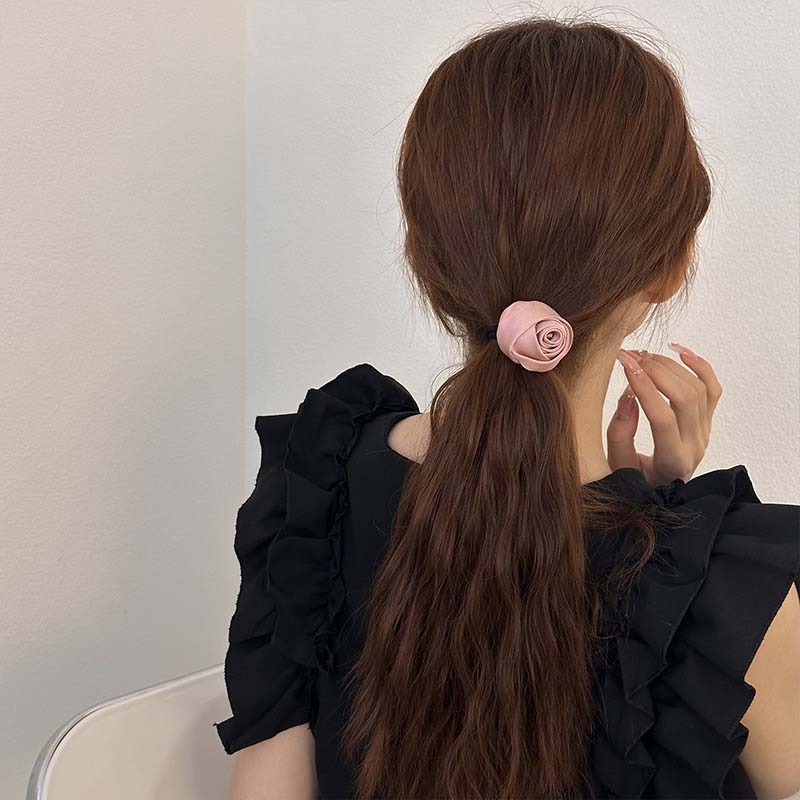 Korean Pink Rose Flower Bow Barrettes Hairpins for Women Vintage Elegant Stain Floral Hair Clips Headdress Hair Accessories