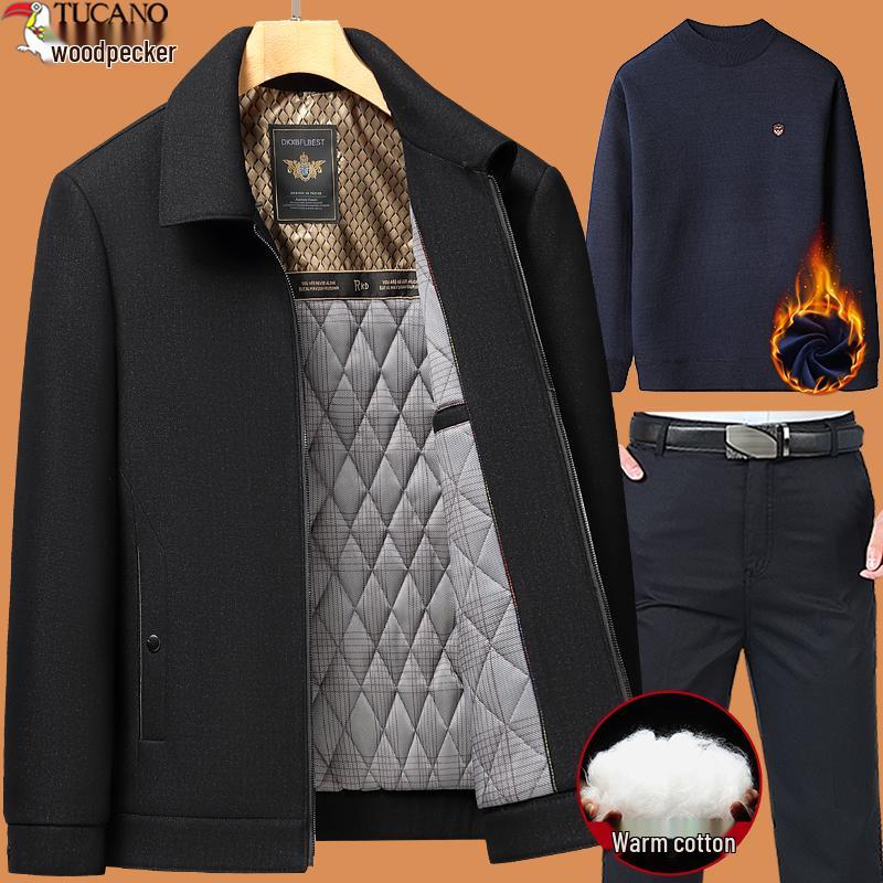 2025 Men's Autumn/Winter Thickened Outerwear Set for Middle-Aged and Elderly Dads and Grandpas