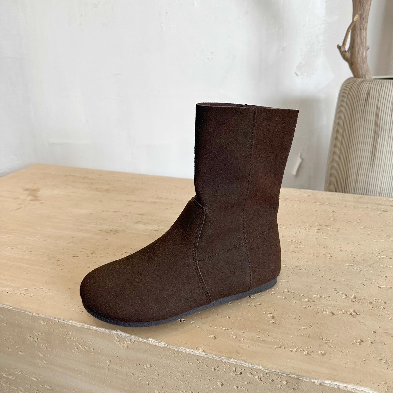 

Средние ботинки Мягкие кожаные одинарные туфли Тонкие ботинки Женские ботинки на плоской подошве с одной педалью Круглые ботинки в повседневном стиле в корейском стиле 40 кофейный