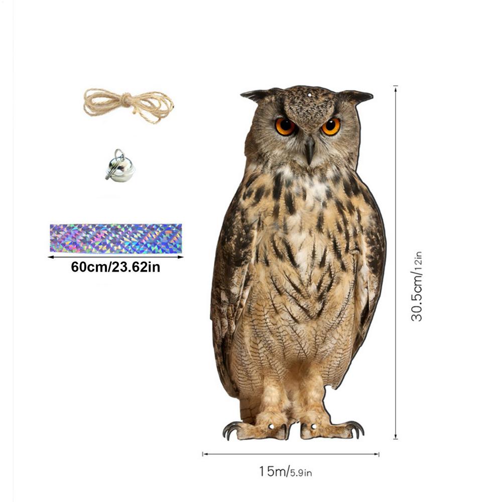 Expel Birds Pendant 2D Owl Scarecrow Pendant Garden Protector Decorative Scarer Pendant with Bell Fake Bird Scare Device