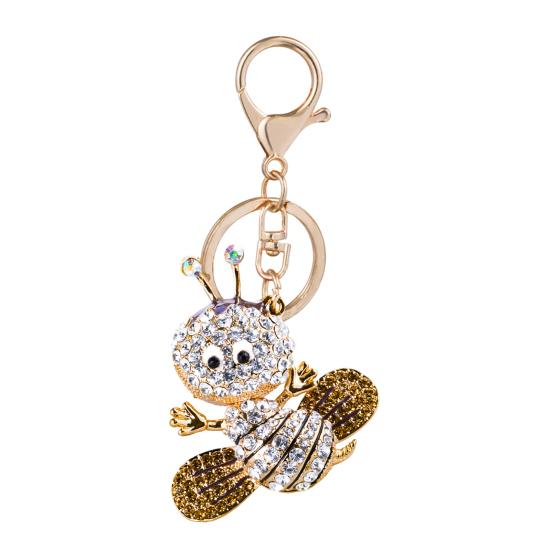 Sparkling Rhinestone Bee Keychain Cute Animal Key Ring Bag Charm with Lobster Clasp for Handbag Purse Wallet
