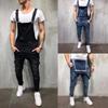 Men's Casual Denim Overall Jumpsuit Jeans Wash Broken Trousers Suspender Pants Big Pocket SH
