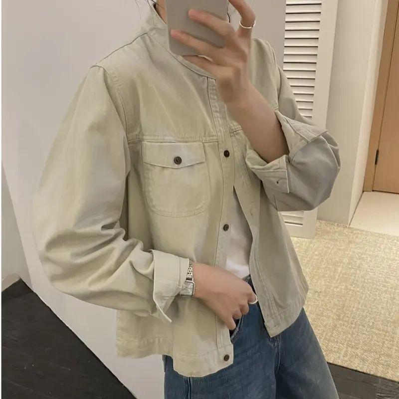 

Autumn Retro Stand Collar Short Jacket - Versatile Casual Workwear Top 2XL (145-160 jin) грязно-белый