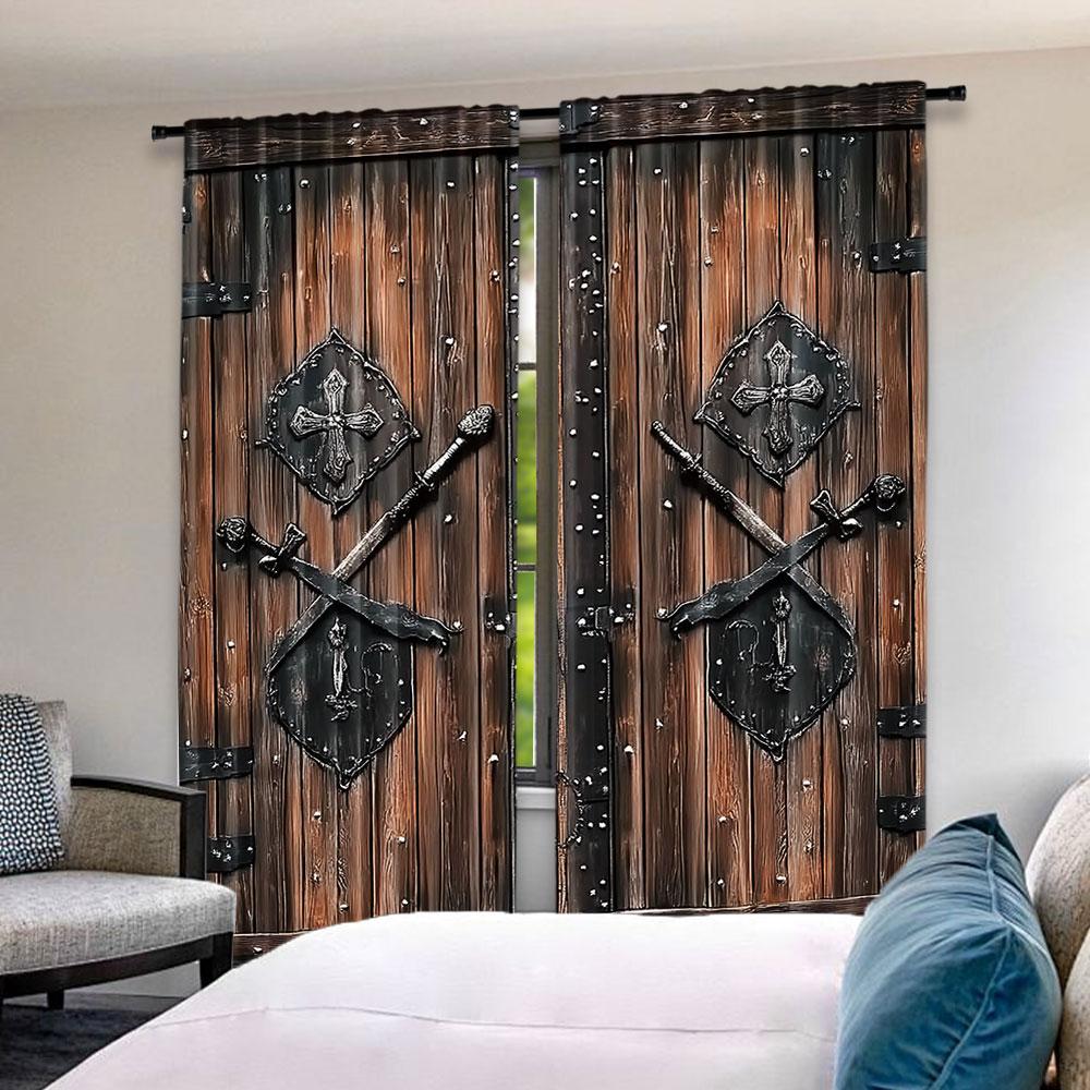 

2Pcs Brown Curtain Luxury Forged Door Pattern Curtain Suitable For Living Room Dining Room Kitchen Bedroom Bathroom Study Room 100*130 Rod Pocket 1pcs