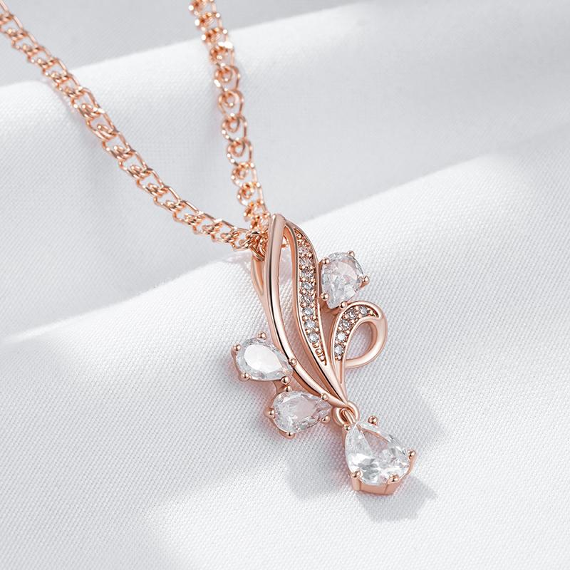 Shiny Natural Zircon Flower Pendant Necklace For Women Fashion  Rose Gold Color Ethnic Bridal Wedding Jewelry