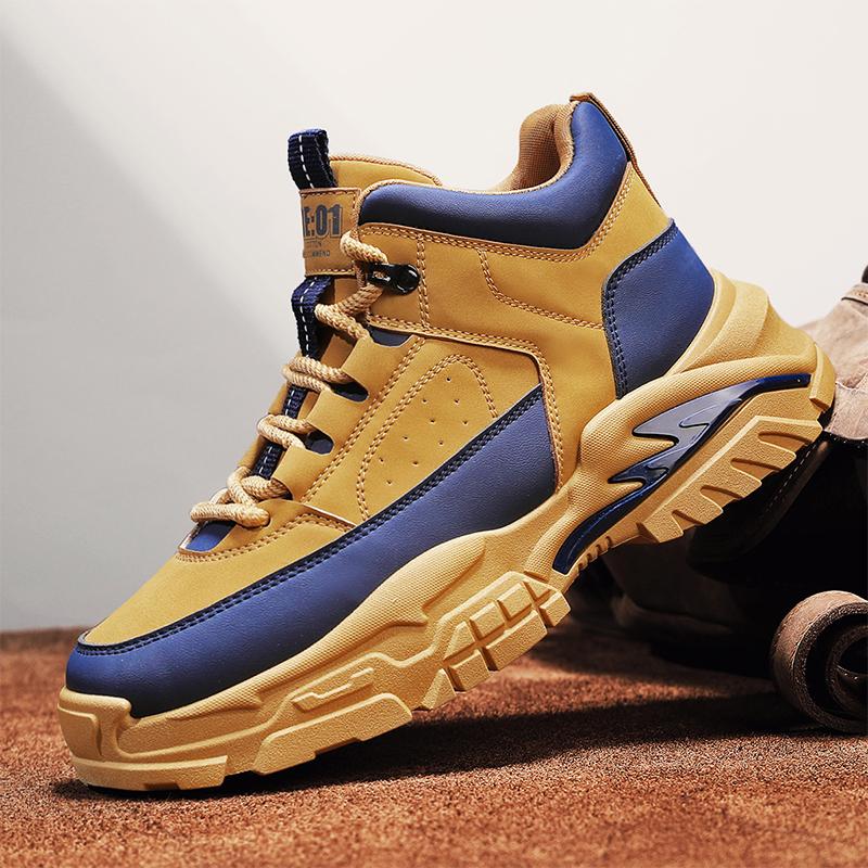 Men Short Boots High Top Thick Sole Wear-resistant Comfortable Lace Up Casual Shoes Breathable Non Slip Daily Commuting Sneakers