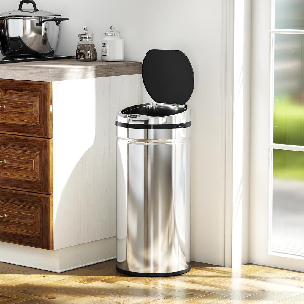 Motion Sensor Bin, Automatic Opening, 1 x 42 L, Black and Silver Stainless Steel