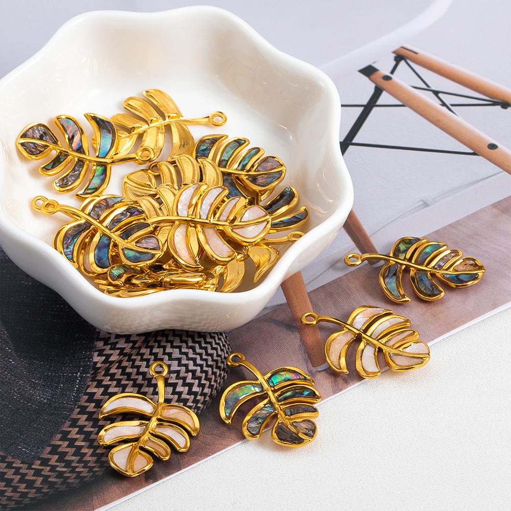 2pcs Enamel Dazzle Tree Leaf Pendants Stainless Steels Fish Tortoise Necklace Charms DIY Vintage Earring Jewelry Making Supplies