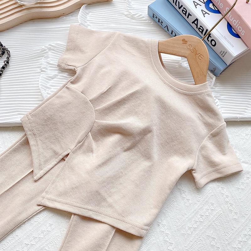 Girls' Summer Short-Sleeve Top & Casual Long Pants Set