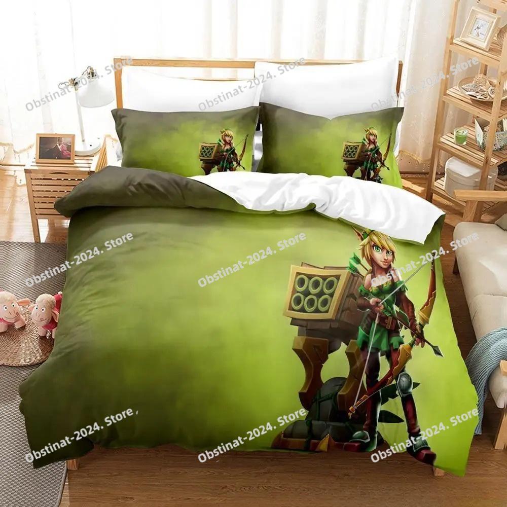 Neues 3D-gedrucktes Spiel Dungeon Defenders Bettwäsche-Set Cartoon Anime Dreiteiliges Set Erwachsener Kind Schlafzimmer Bettbezug-Sets Heimtextilien