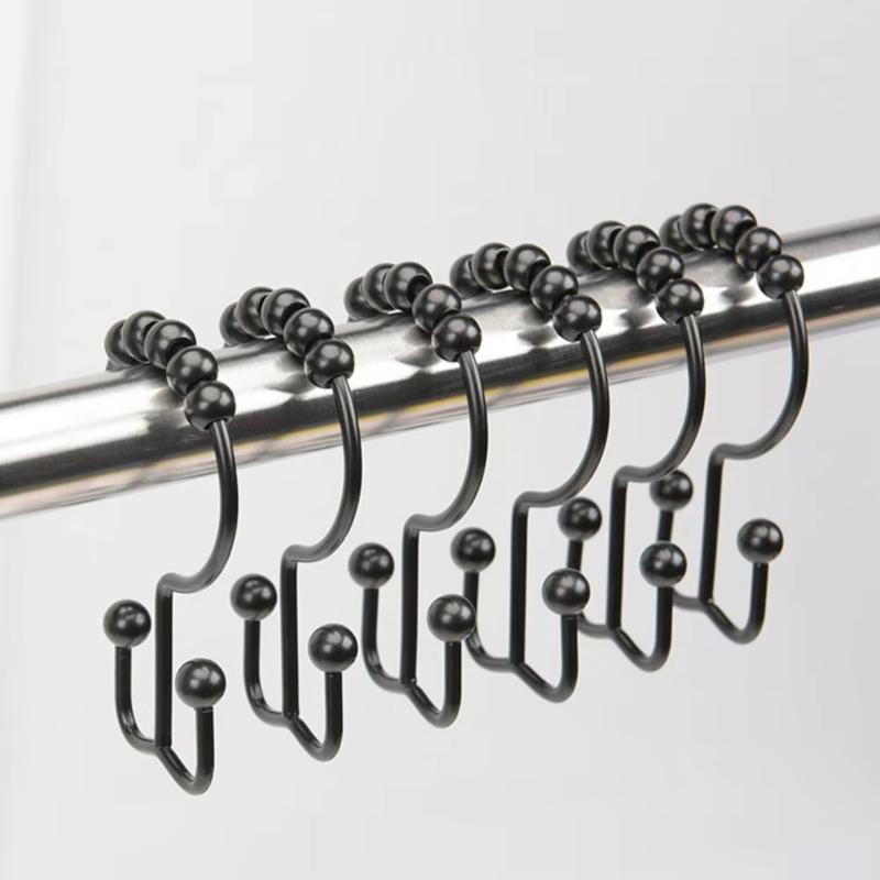 12pc Metal Shower Curtain Rings Metal Shower Curtain Hooks Set For Bathroom Rust Proof Double Rings With Beads Gold Shower Liner